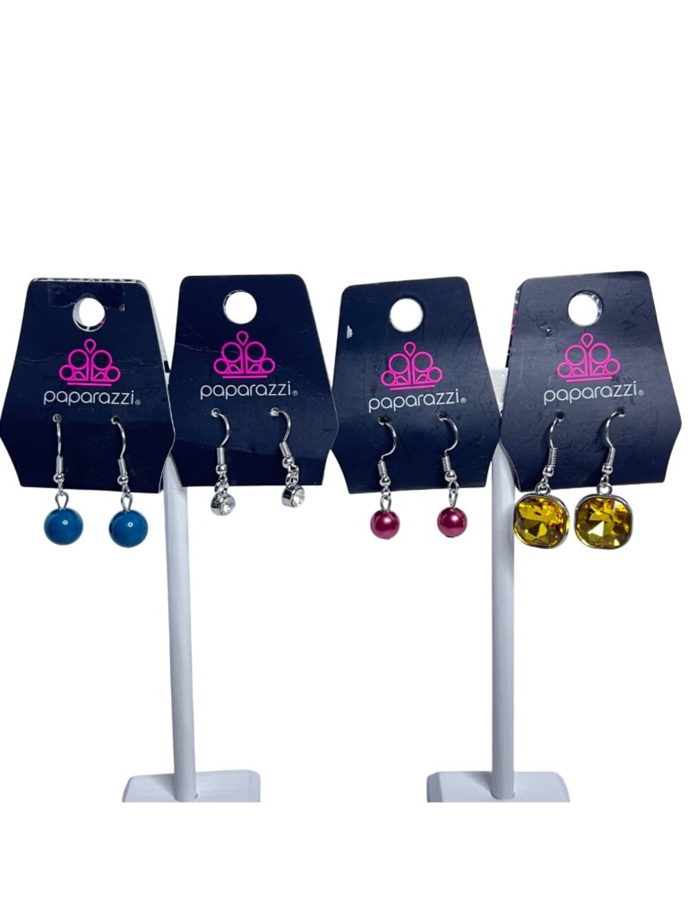 Lot Of 4 Paparazzi Silver Tone Hook Earrings With Gem And Pearl Accents (6454)
